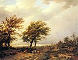 Extensive Canvas Paintings - Travellers in an Extensive Landscape with a Town Beyond